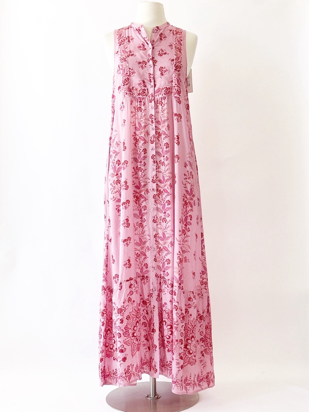 Spell Rebel Spirit Button Through Pink and Red Floral Maxi Dress